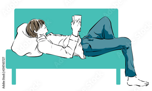 横になって本を読む男性 Stock Vector Adobe Stock