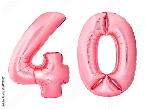 Cuadros en Lienzo Number 40 forty made of rose gold inflatable balloons isolated on white background