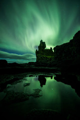 Wall Mural - Aurora Borealis (Northern Lights) above londrangar rock formation