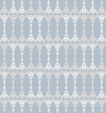 French Shabby Chic Trellis Vector Stripe Background. Ornate Ornmental Ironwork Fence Seamless Pattern. Hand Drawn Antique Flourish Interior Home Decor Swatch. Classic Baroque Style Allover Print