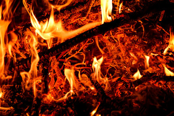 Kindling Fire burning to coals