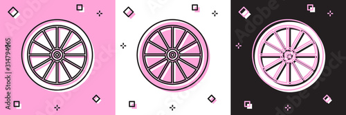 Fotografía Set Car wheel icon isolated on pink and white, black background