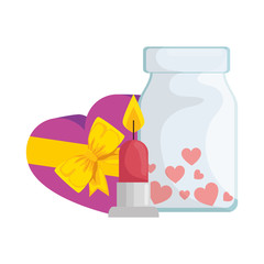 Poster - gift and bottle with candle isolated icon vector illustration design