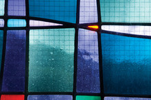 Close-Up Abstract Details Of Blue And Green Stained Glass