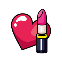 Sticker - lipstick with heart pop art style icon vector illustration design