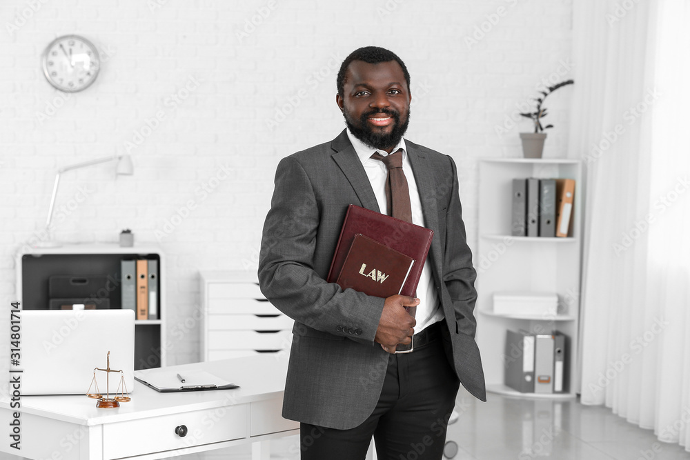 African-American lawyer in his office