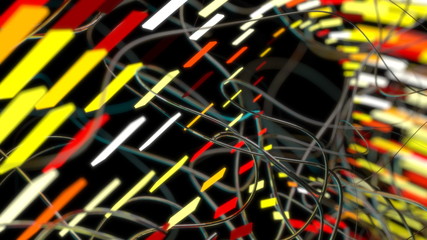 Abstract science fiction futuristic background with round structure connected with strings. Selective focus macro shot with shallow DOF 3d illustration