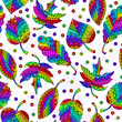 Seamless pattern with abstract bright rainbow leaves, patterned tree leaves on a white background