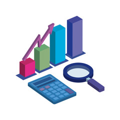 Canvas Print - bars statistical with magnifying glass and calculator vector illustration design