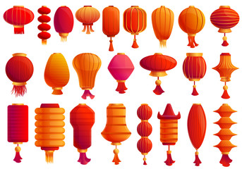 Chinese lantern icons set. Cartoon set of chinese lantern vector icons for web design