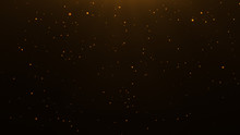 Gold Particles Abstract Background With Shining Golden Floating Dust Particles Flare Bokeh Star On Black Background. Futuristic Glittering In Space.
