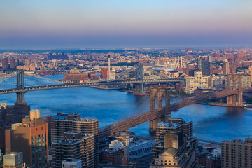 Wall Mural - Aerial view from New York Downtown lower Manhattan on Brooklyn skyline over Brooklyn and Manhattan Bridges on East River