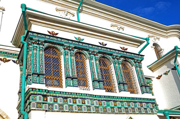 Tiled facade of the new Jerusalem resurrection monastery. Moscow oblast, Russia