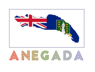 Anegada Logo. Map of Anegada with island name and flag. Amazing vector illustration.