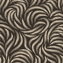 Branching Beige Stripes Seamless Pattern On A Brown Background. Smooth Lines Texture For For Fabrics Or Packaging. Design Template.