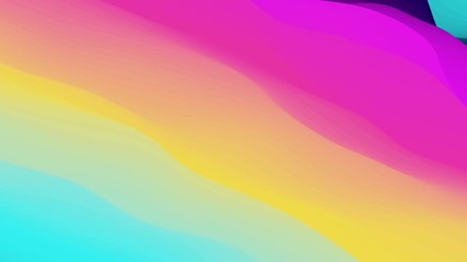 Poster - Looped animation. Abstract colorful wavy background in bright blue, yellow and pink colors. Modern colorful wallpaper. 3d rendering.