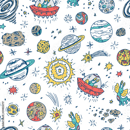 przestrzen-wektor-wzor-recznie-rysowane-miejsca-doodle-planety-i-gwiazdy-ufo-i-smieszne-kosmici