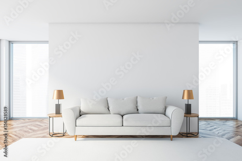 White living room interior with white sofa Tableau sur Toile