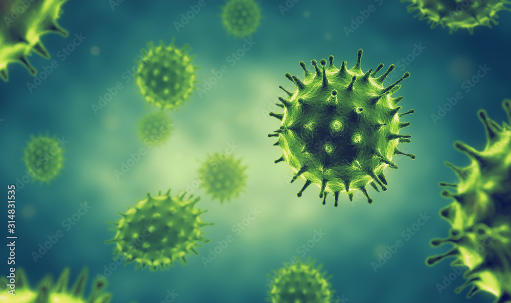 Influenza virus cells. - obrazy, fototapety, plakaty 