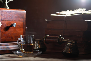 Wall Mural - Brewing tea on a wooden table