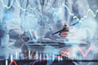 © peshkova - Financial forex graph drawn over hands taking notes background. Concept of research. Double exposure