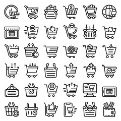 Poster - Cart supermarket icons set. Outline set of cart supermarket vector icons for web design isolated on white background