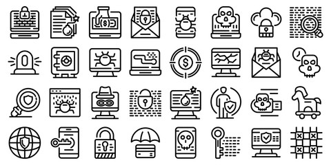 Poster - Fraud icons set. Outline set of fraud vector icons for web design isolated on white background