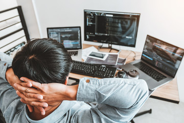 Developing programmer Development Website design and coding technologies working in software company office