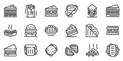 Wall Mural - Sandwich bar icons set. Outline set of sandwich bar vector icons for web design isolated on white background