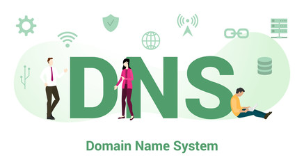 Wall Mural - dns domain name system concept with big word or text and team people with modern flat style - vector