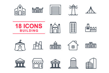 Poster - Set Building icon template color editable. Building pack symbol vector sign isolated on white background illustration for graphic and web design.