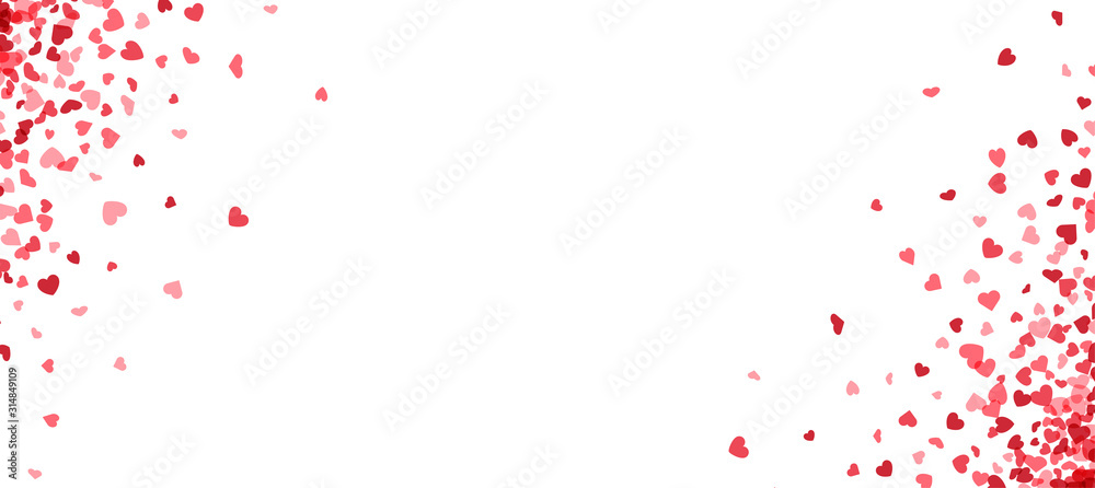 Love valentine's background with pink falling hearts over white. - obrazy, fototapety, plakaty 