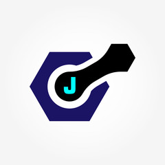 letter J with dash out of the shape logo