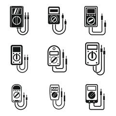 Sticker - Multimeter digital icons set. Simple set of multimeter digital vector icons for web design on white background