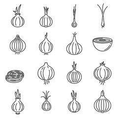 Sticker - Food onion icons set. Outline set of food onion vector icons for web design isolated on white background