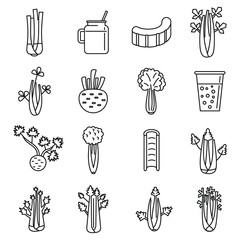 Canvas Print - Celery salad icons set. Outline set of celery salad vector icons for web design isolated on white background