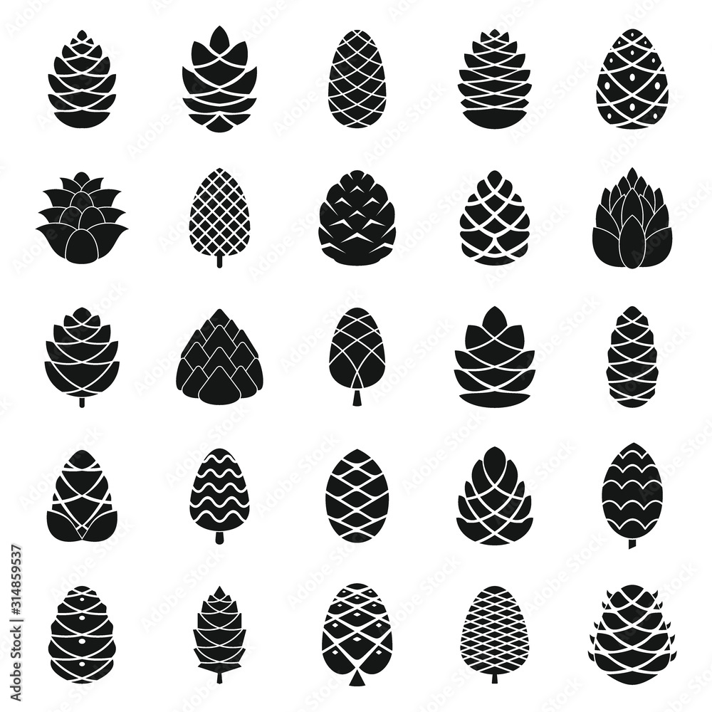 Pine cone icons set. Simple set of pine cone vector icons for web design on white background - obrazy, fototapety, plakaty 