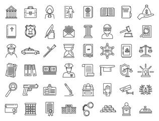 Poster - Justice legal icons set. Outline set of justice legal vector icons for web design isolated on white background