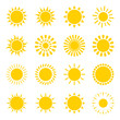 sun icons set. Flat shining symbols collection. Daylight logos