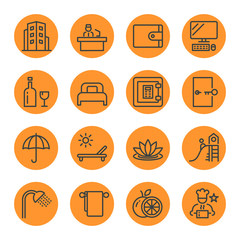 Wall Mural - Hotel service, Simple thin line hotel icons set, Vector icon design