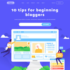 Aufkleber - Online blog content and wireframe. Social media marketing team. Vector web site design template. Landing page website concept illustration