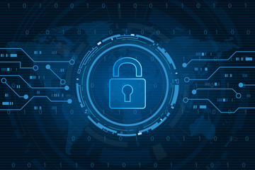 cyber security technology concept , shield with keyhole icon with world map background , personal da