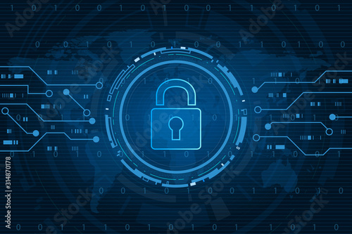 Fotomural Cyber security technology concept , Shield With Keyhole icon with world map background , personal data , vector illustration