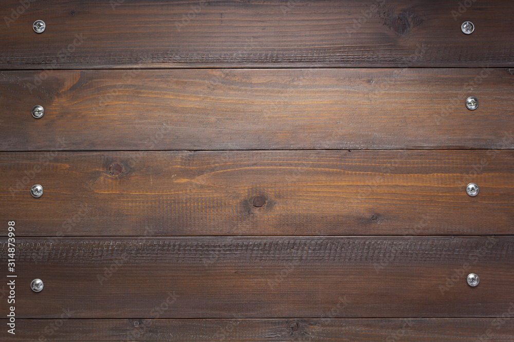 wooden background as texture surface with screws - obrazy, fototapety, plakaty 