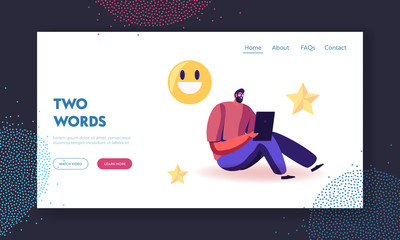 Poster - Follower Express Satisfaction in Internet Website Landing Page. Man with Tablet Put Rating Stars in Social Media Networks. Mobile Communication Web Page Banner. Cartoon Flat Vector Illustration