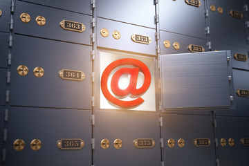 Poster - E-mail security and protection internet concept. Sign of email with safe deposit box.