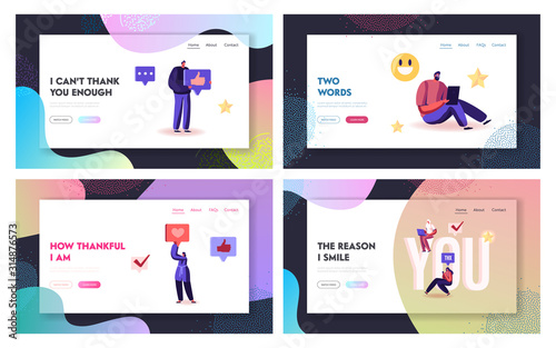 Cuadros en Lienzo Thankful People Express Gratitude in Internet Website Landing Page Set