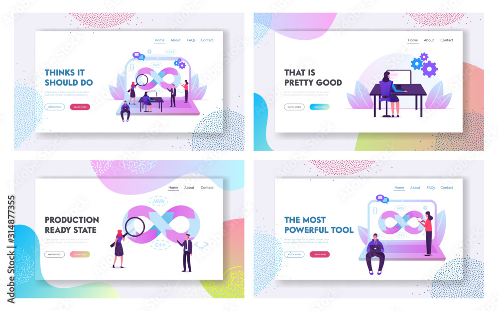 Devops Teamwork Website Landing Page Set. Programmer, User and ...
