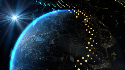 Wall Mural - Global network connection and telecommunication on earth. Elements of this image furnished by NASA - 3d illustration.