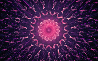 Aufkleber - fantastic abstract symmetrical flower with petals consisting of a variety of geometric shapes of different colors on a black background